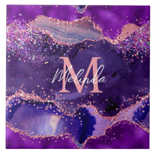 Donkere Paarse en roze glittersequins Agate Tegeltje
