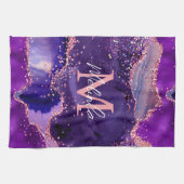 Donkere Paarse en roze glittersequins Agate Theedoek (Horizontaal)