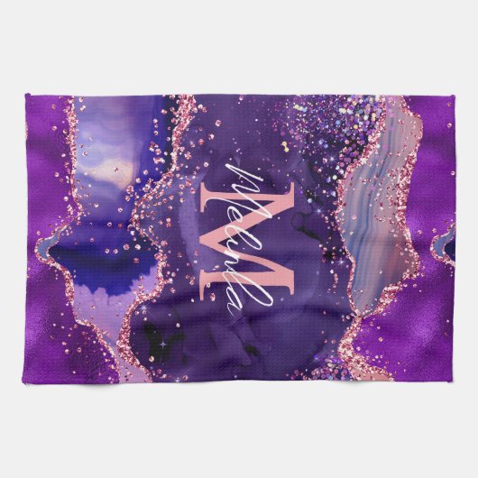 Donkere Paarse en roze glittersequins Agate Theedoek (Horizontaal)