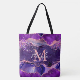 Donkere Paarse en roze glittersequins Agate Tote Bag