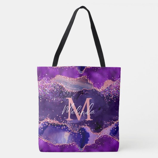 Donkere Paarse en roze glittersequins Agate Tote Bag (Voorkant)
