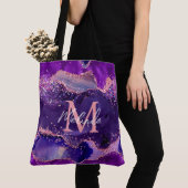 Donkere Paarse en roze glittersequins Agate Tote Bag (Dichtbij)