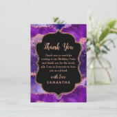 Donkere Paarse en roze sequins Agate Birthday Bedankkaart (Staand voorkant)