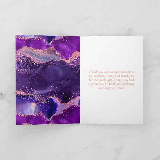 Donkere Paarse en roze sequins Agate Birthday Bedankkaart (Binnen)