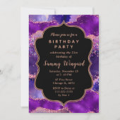 Donkere Paarse en roze sequins Agate Birthday Kaart (Voorkant)