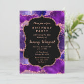 Donkere Paarse en roze sequins Agate Birthday Kaart (Staand voorkant)