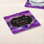 Donkere Paarse en roze sequins Agate Birthday Kartonnen Onderzetters (Schuin)