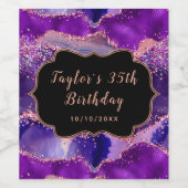 Donkere Paarse en roze sequins Agate Birthday Wijn Etiket (Enkel label)
