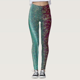 Donkere Paarse en Zee groene borduurwerk Leggings