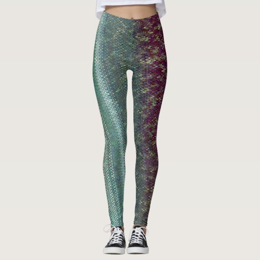 Donkere Paarse en Zee groene borduurwerk Leggings (Voorkant)