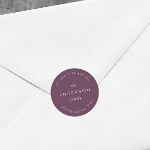 Donkere Paarse Familienaam Retouradres Modern Ronde Sticker