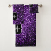 Donkere Paarse faux glans monogram Bad Handdoek (Insitu)