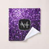 Donkere Paarse faux glans monogram Bad Handdoek (Wasdoekje)