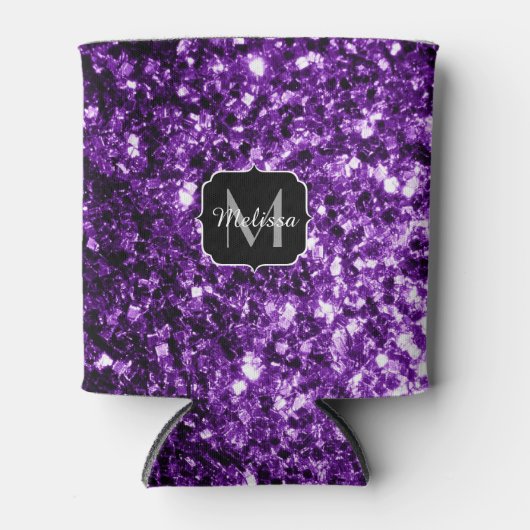 Donkere Paarse faux glans monogram Blikjeskoeler (Voorkant)