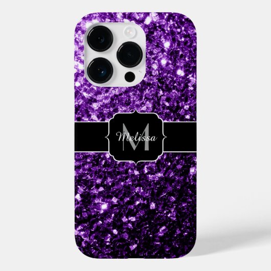 Donkere Paarse faux glans monogram Case-Mate iPhone Case (Achterkant)
