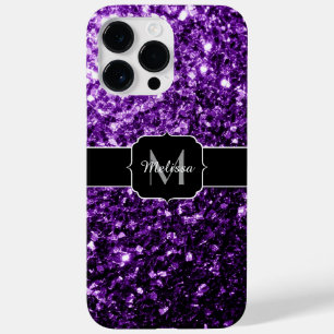 Donkere Paarse faux glans monogram Case-Mate iPhone Case
