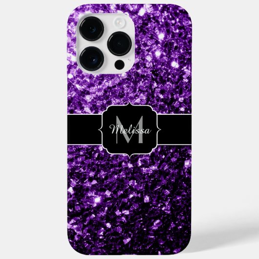 Donkere Paarse faux glans monogram Case-Mate iPhone Case (Achterkant)