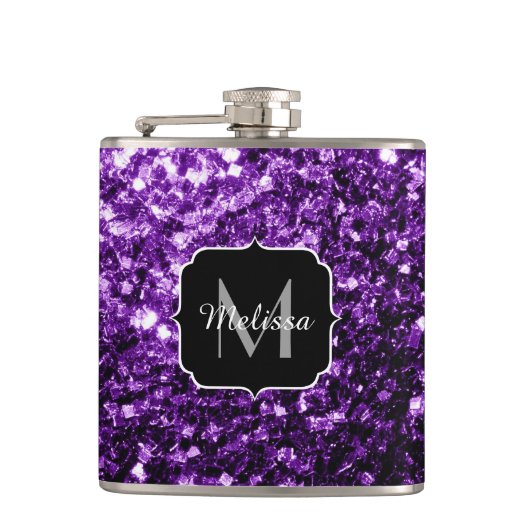 Donkere Paarse faux glans monogram Heupfles (Voorkant)