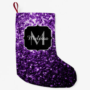 Donkere Paarse faux glans monogram Kleine Kerstsok
