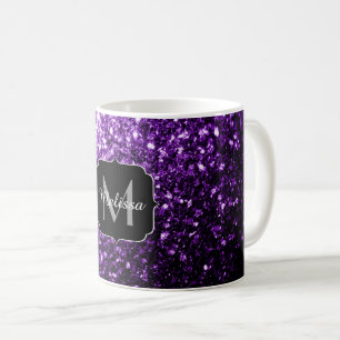 Donkere Paarse faux glans monogram Koffiemok