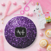 Donkere Paarse faux glans monogram Papieren Bordje (Feest)