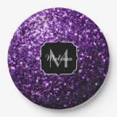 Donkere Paarse faux glans monogram Papieren Bordje (Voorkant)