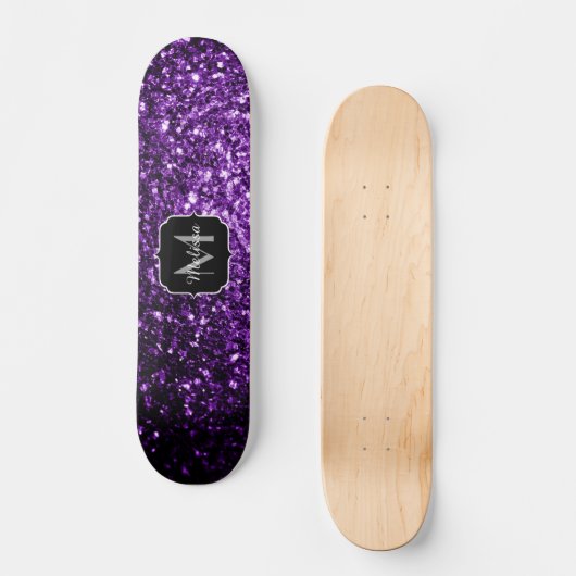 Donkere Paarse faux glans monogram Skateboard (Voorkant)