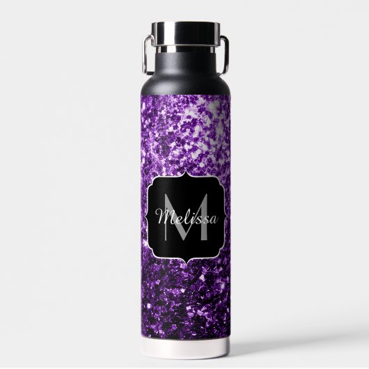 Donkere paarse faux glans monogram waterfles (Voorkant)