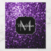Donkere Paarse faux glans monogram Wijn Etiket (Enkel label)
