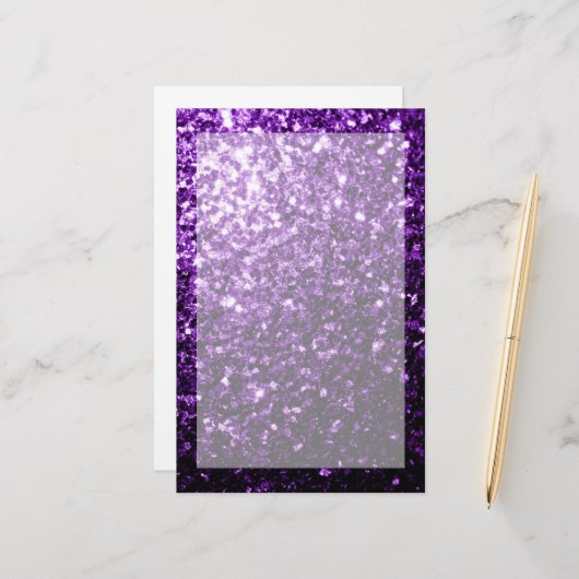 Donkere Paarse faux glinsterende glitter Briefpapier (Voorkant / Achterkant in situ)