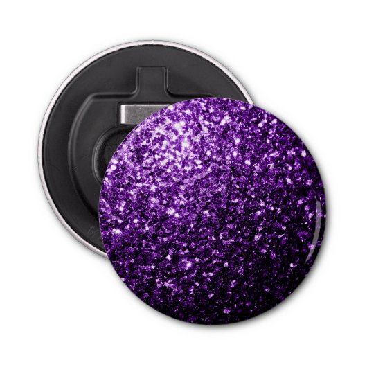 Donkere Paarse faux glinsterende glitter Button Flesopener (Voorkant)