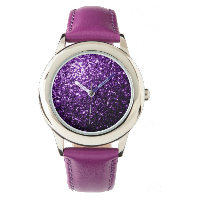 Donkere Paarse faux glinsterende glitter Horloge (Voorkant)