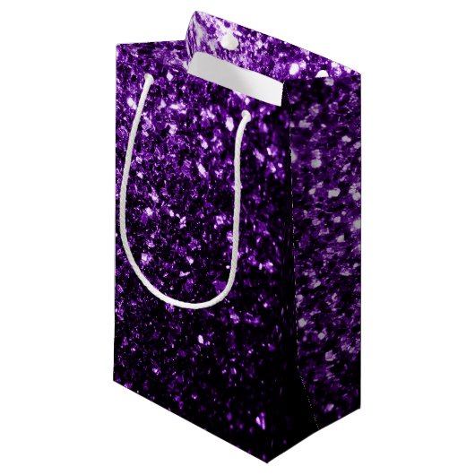 Donkere Paarse faux glinsterende glitter Klein Cadeauzakje (Voorkant Gekanteld)