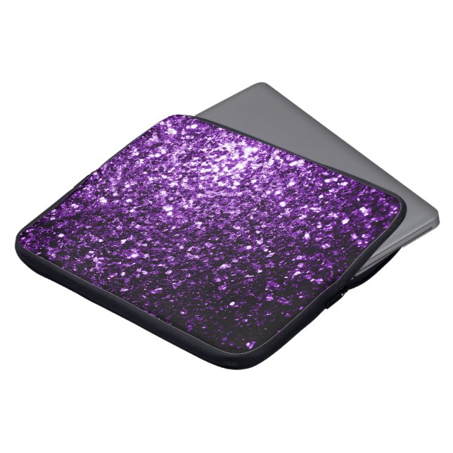 Donkere Paarse faux glinsterende glitter Laptop Sleeve (Voorkant top)