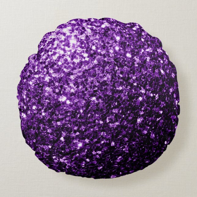 Donkere Paarse faux glinsterende glitter Rond Kussen (Voorkant)