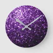 Donkere Paarse faux glinsterende glitter Ronde Klok (Voorkant)