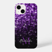 Donkere Paarse faux glitter sparkles Monogram iPhone Hoesje (Achterkant)