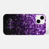 Donkere Paarse faux glitter sparkles Monogram iPhone Hoesje (Achterkant horizontaal)