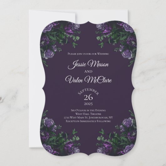 Donkere Paarse Floral Elegant Wedding Gothic Kaart (Voorkant)