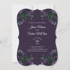 Donkere Paarse Floral Elegant Wedding Gothic Kaart