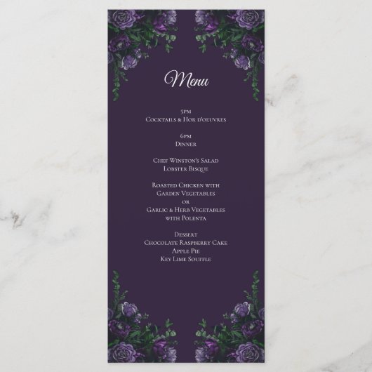 Donkere Paarse Floral Elegant Wedding Gothic Menu (Voorkant)