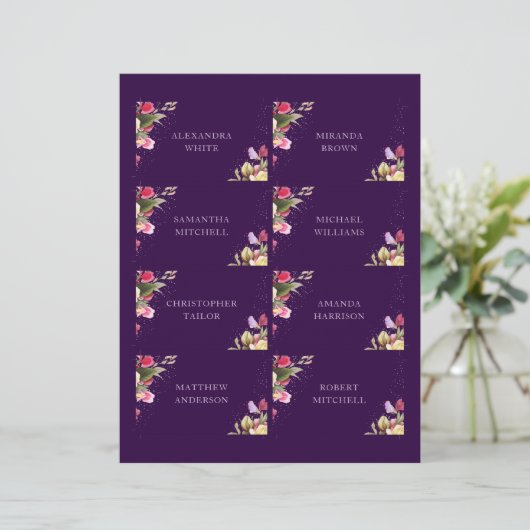 Donkere Paarse Floral Elegant Wedding Name Place c (Staand voorkant)