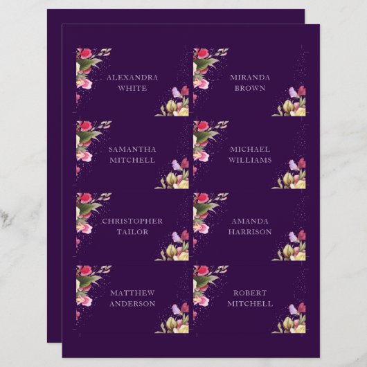 Donkere Paarse Floral Elegant Wedding Name Place c (Voorkant / Achterkant)