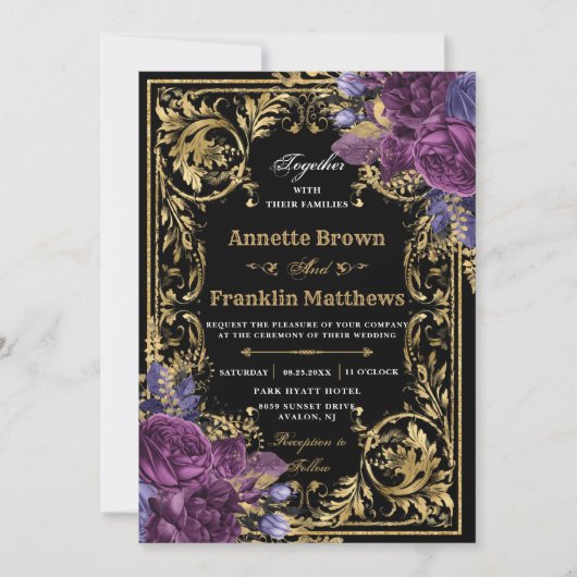 Donkere Paarse Floral   goudhuwelijk Kaart (Voorkant)
