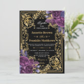 Donkere Paarse Floral   goudhuwelijk Kaart (Staand voorkant)