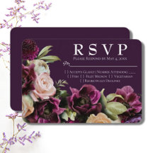 Donkere Paarse Floral Wedding RSVP Kaart