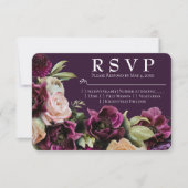 Donkere Paarse Floral Wedding RSVP Kaart (Voorkant)