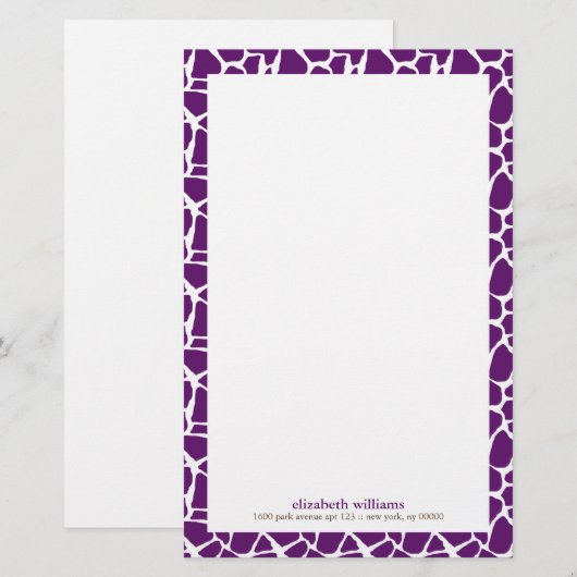 Donkere Paarse Giraffe Patroon Briefpapier (Voorkant / Achterkant)