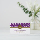 Donkere Paarse Giraffe Pattern Monogram Visitekaartje (Staand voorkant)
