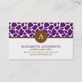Donkere Paarse Giraffe Pattern Monogram Visitekaartje (Voorkant)